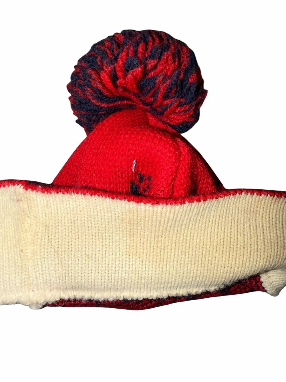 Vintage Wigwam Wool Knit Beanie Winter Ski Hat red blue Native American horse